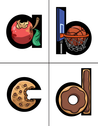 digital mnemonic phonics flashcards for kids with embedded images