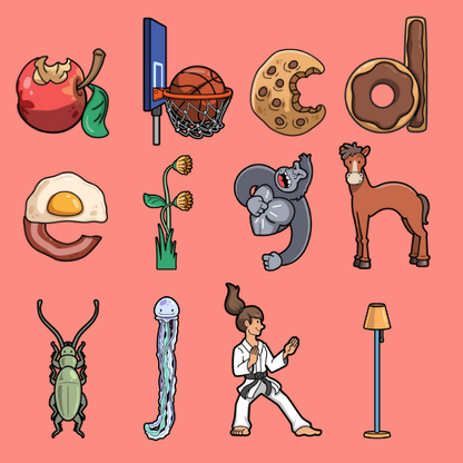 large digital mnemonic phonics flashcards for kids with clear images
