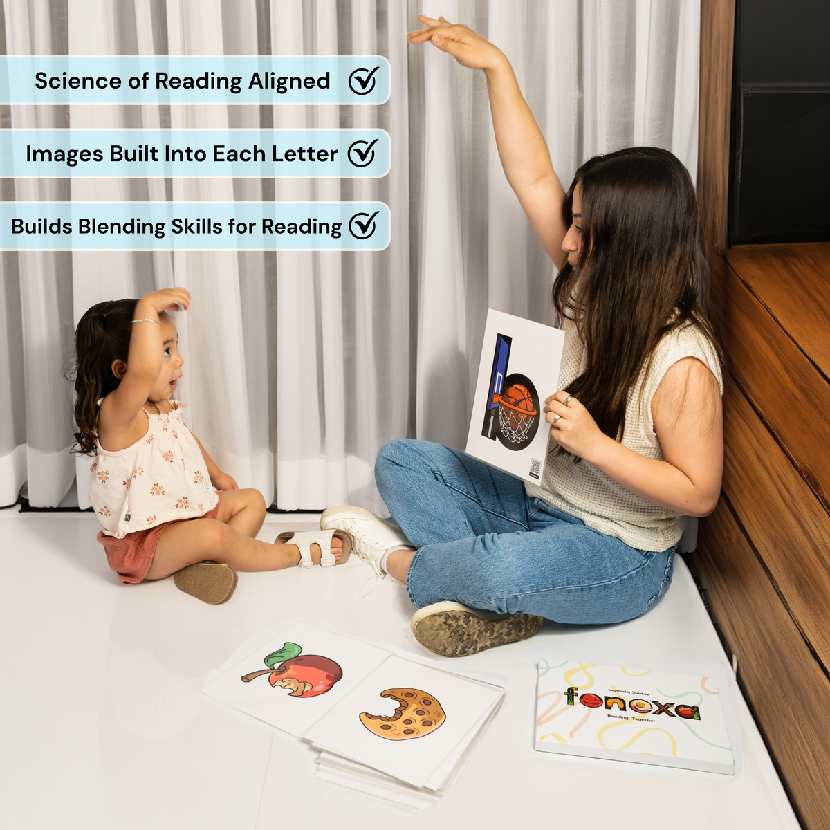 mnemonic phonics flashcards for kids with embedded pictograph images, science of reading aligned, images built into each letter, builds blending skills for reading