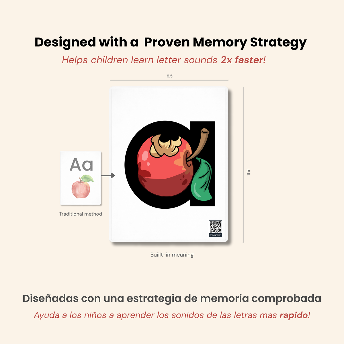 Educational product with letter 'A' and character illustration, designed to help children learn letter sounds faster.