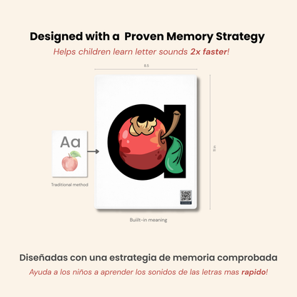 Educational product with letter 'A' and character illustration, designed to help children learn letter sounds faster.