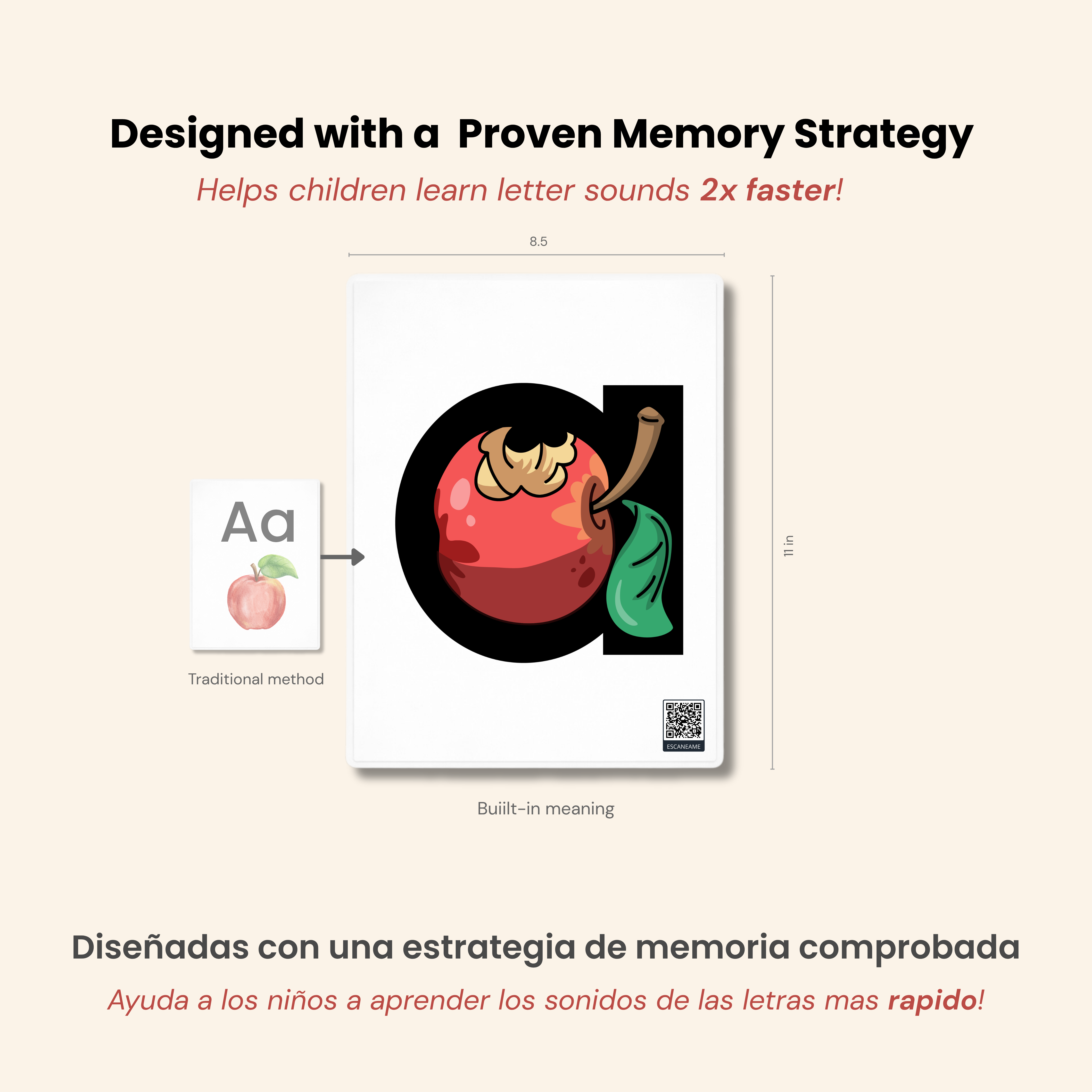 Educational product with letter 'A' and character illustration, designed to help children learn letter sounds faster.