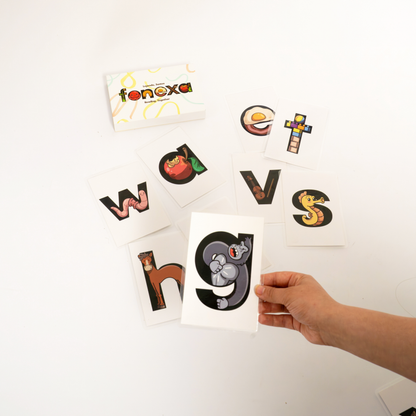 mnemonic phonics flashcards for kids with embedded pictograph images

Colorful letter cards with cartoon illustrations.